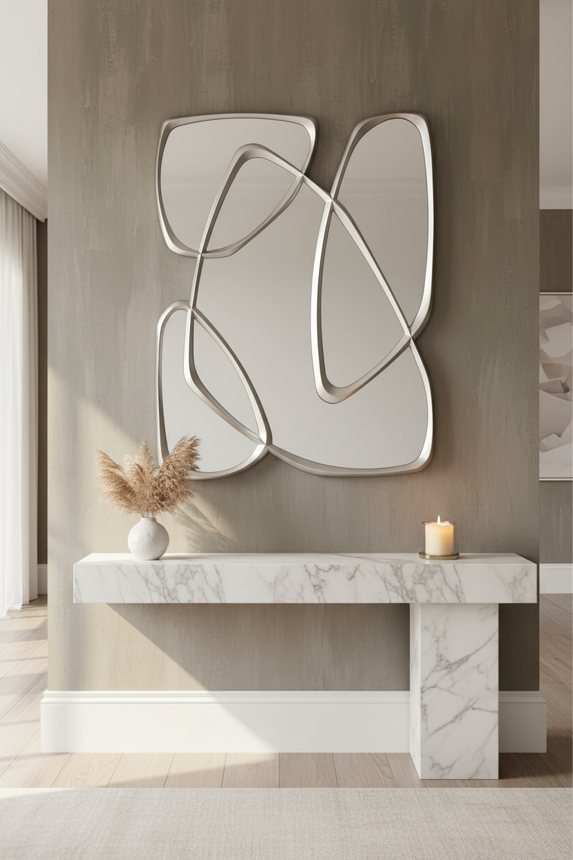 Zeta Pewter Wall Mirror — Organic Frame, 41" × 53"