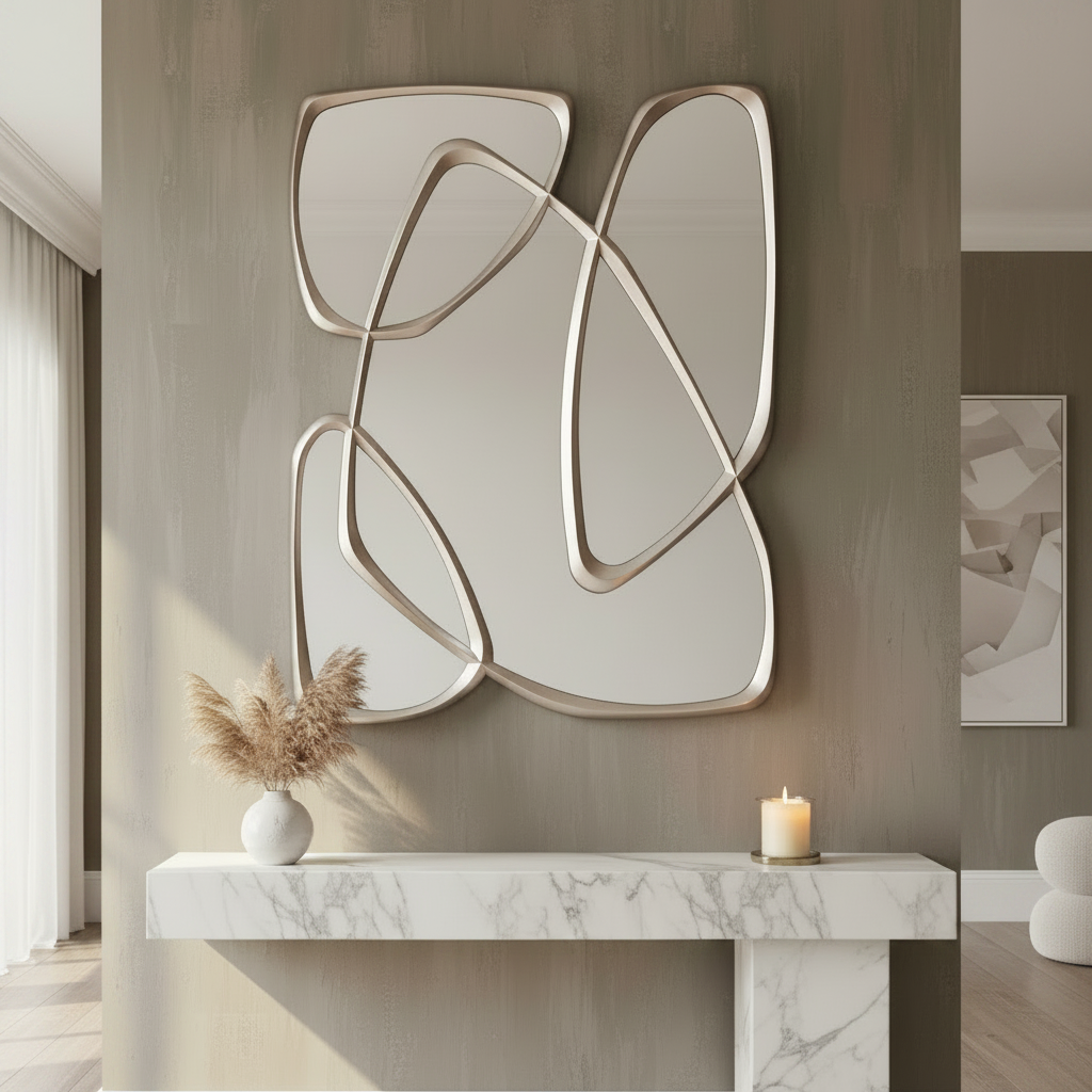 Zeta Pewter Wall Mirror — Organic Frame, 41" × 53"