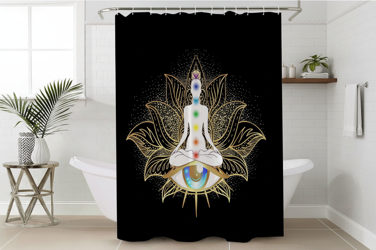 Spiritual Golden Buddha Shower Curtain