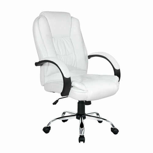 White office chair with black accents on a white background