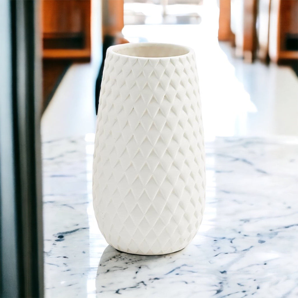 Diamond Weave White Ceramic Vase