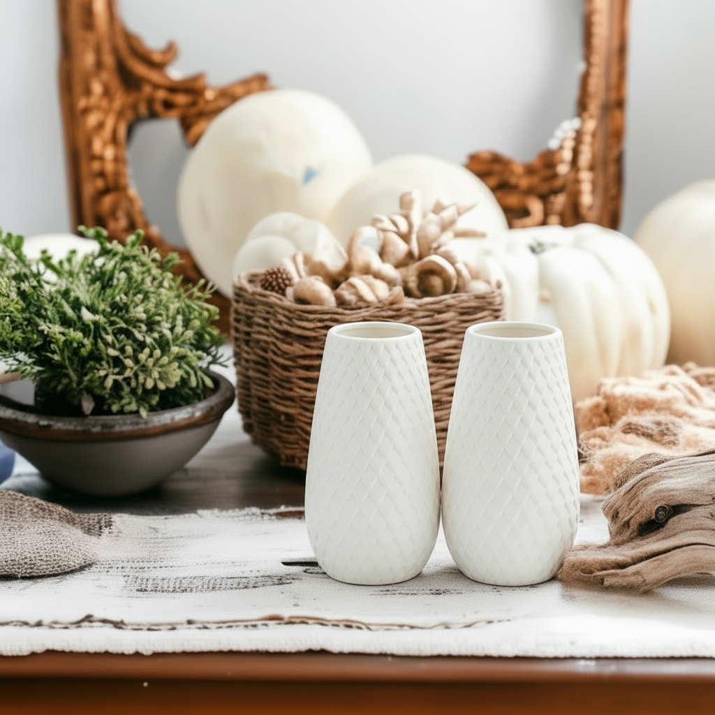 Diamond Weave White Ceramic Vase