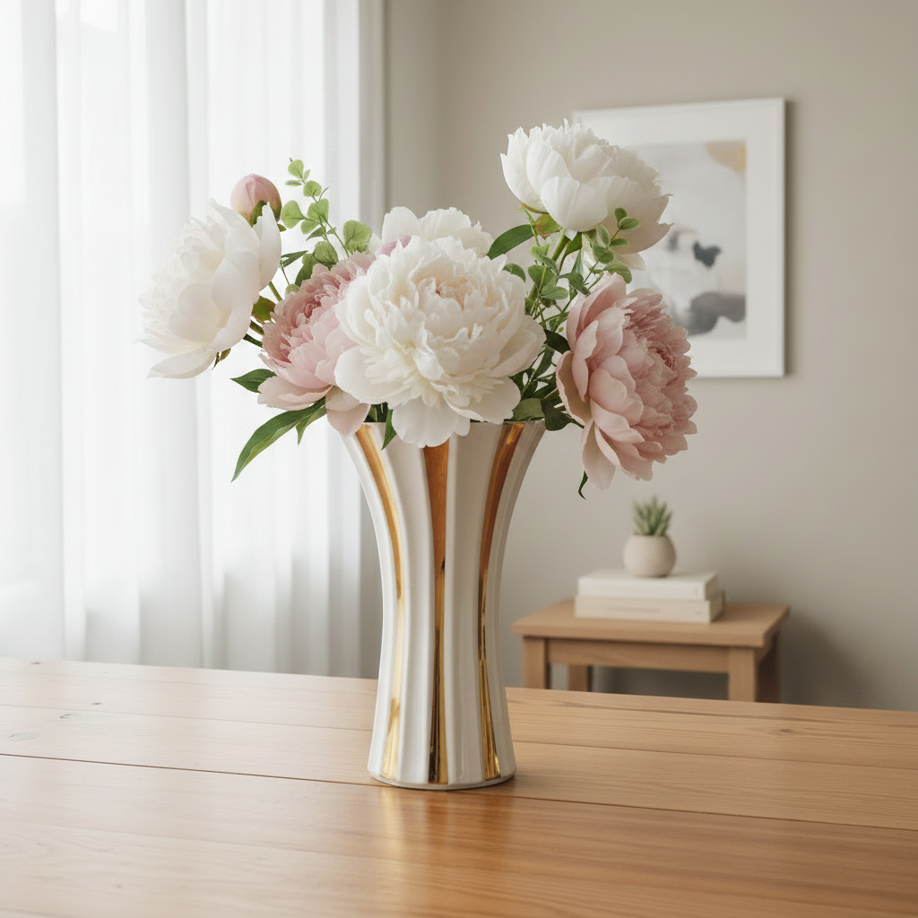 Gold Stripe Porcelain Flower Vase