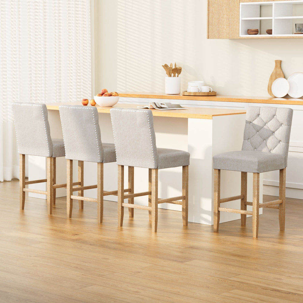 NNEDSZ Artiss 4x Bar Stools Linen Upholstered Chairs-0