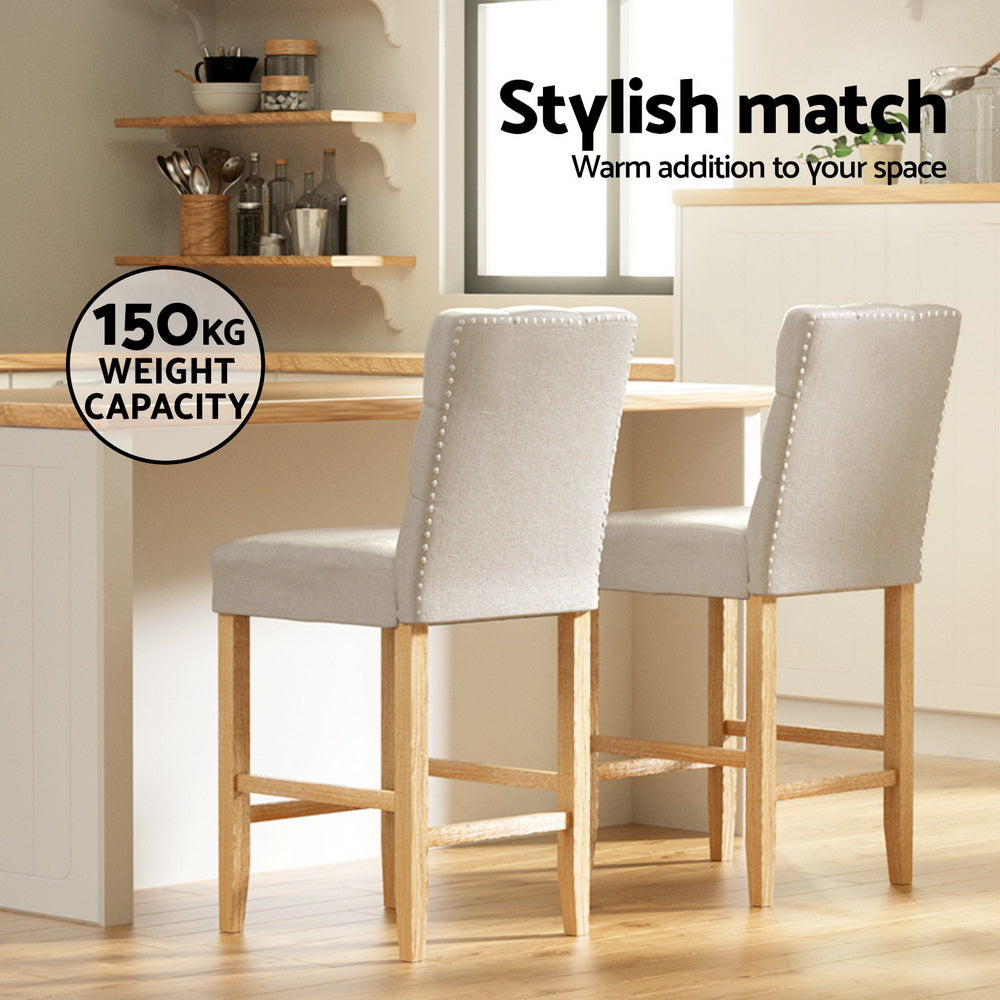 NNEDSZ Artiss 4x Bar Stools Linen Upholstered Chairs-3