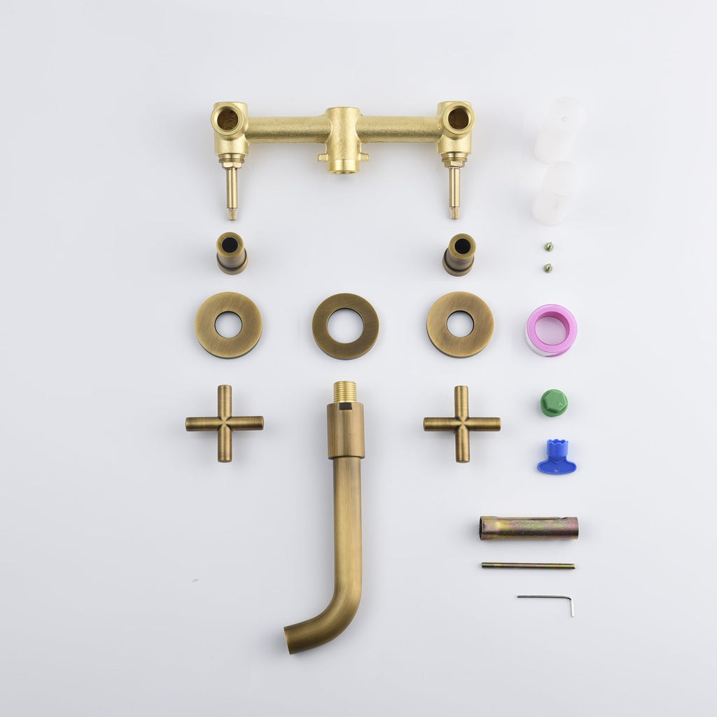 Wall-Mounted Basin Faucet — Dual Cross Handle, Gold