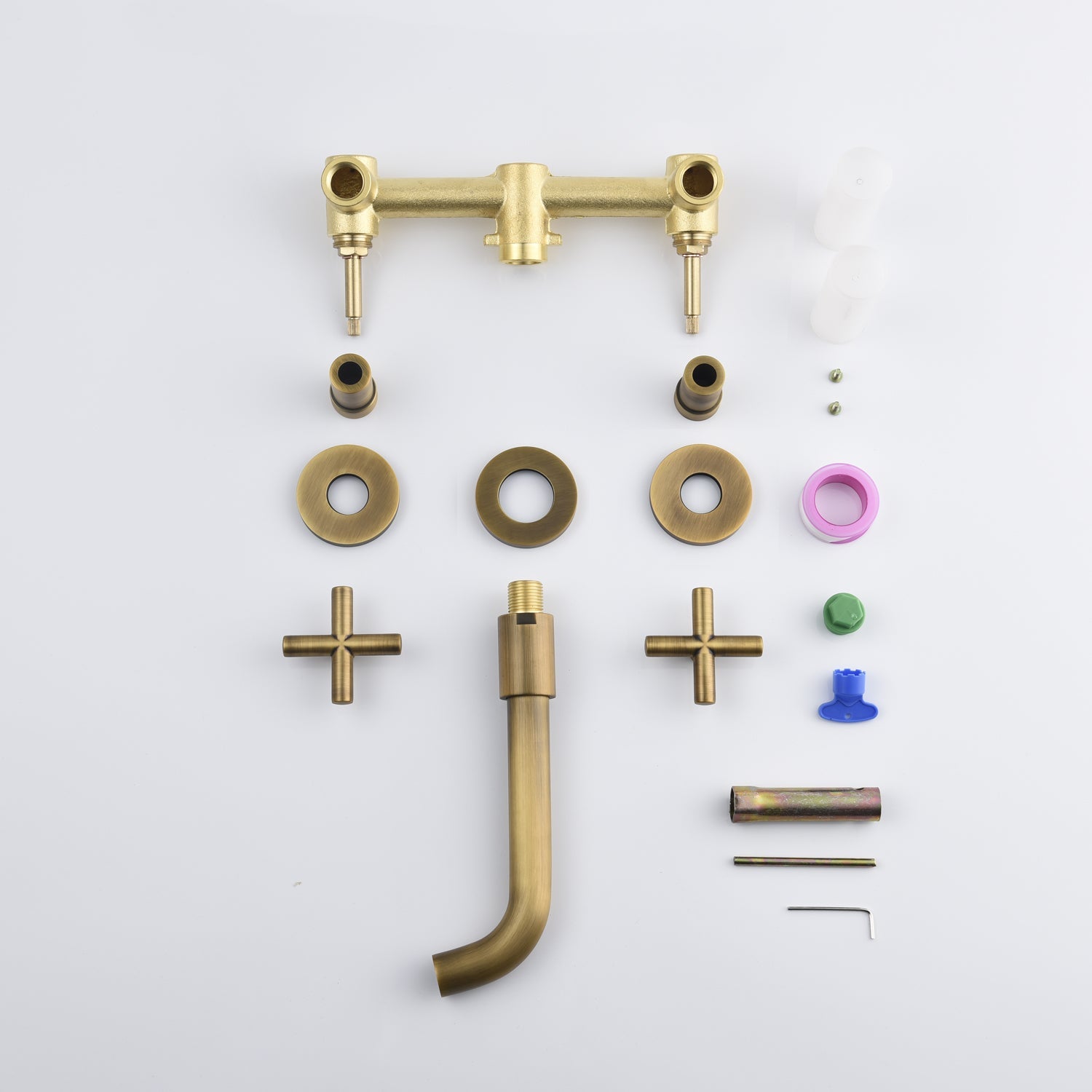 Wall-Mounted Basin Faucet — Dual Cross Handle, Gold