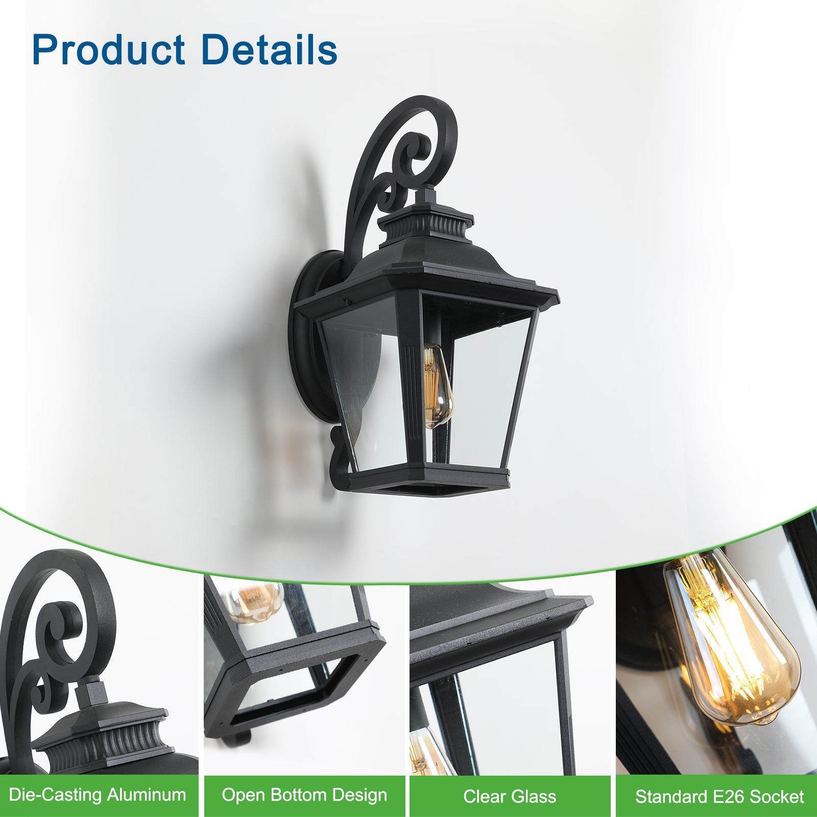 Outdoor Wall Lantern — Black Aluminium & Clear Glass