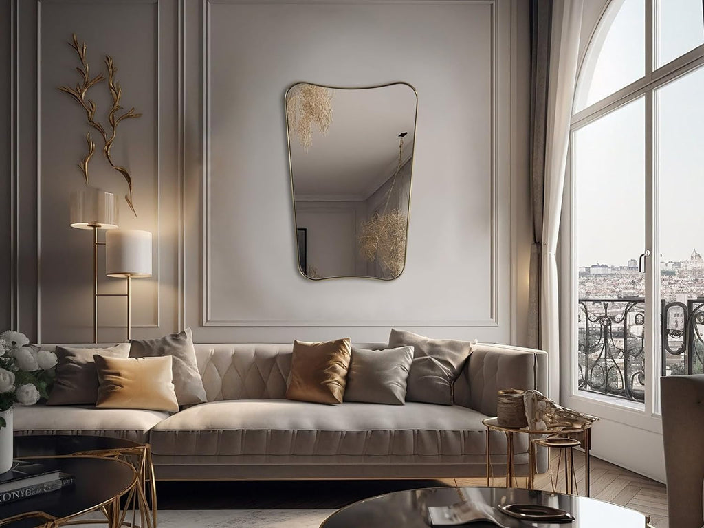 Asymmetric Wall Mirror — Brushed Gold, 24" × 36"