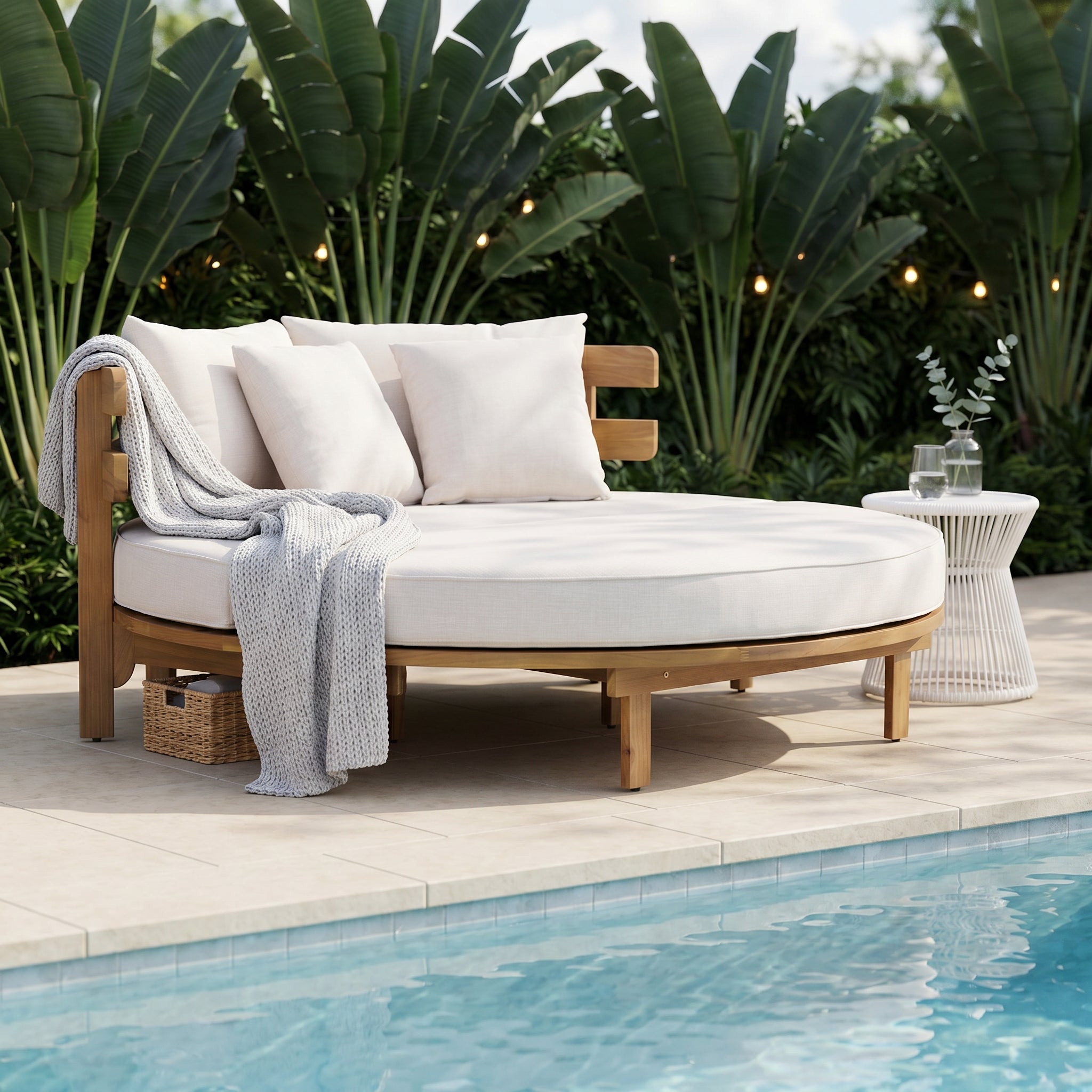 Acacia Wood Round Outdoor Daybed