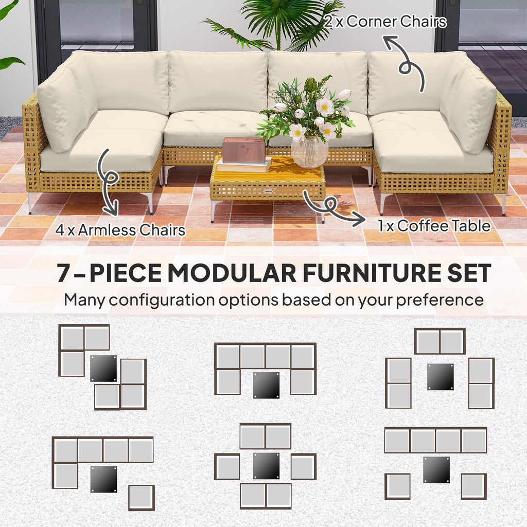 7-Piece Modular Wicker Patio Sectional Set with Coffee Table