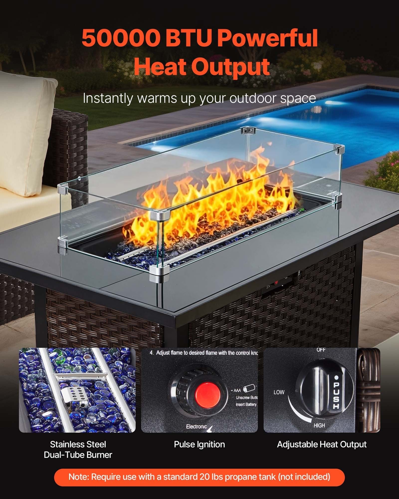 6-Piece Wicker Rattan Patio Set with Fire Pit Table & Ottoman