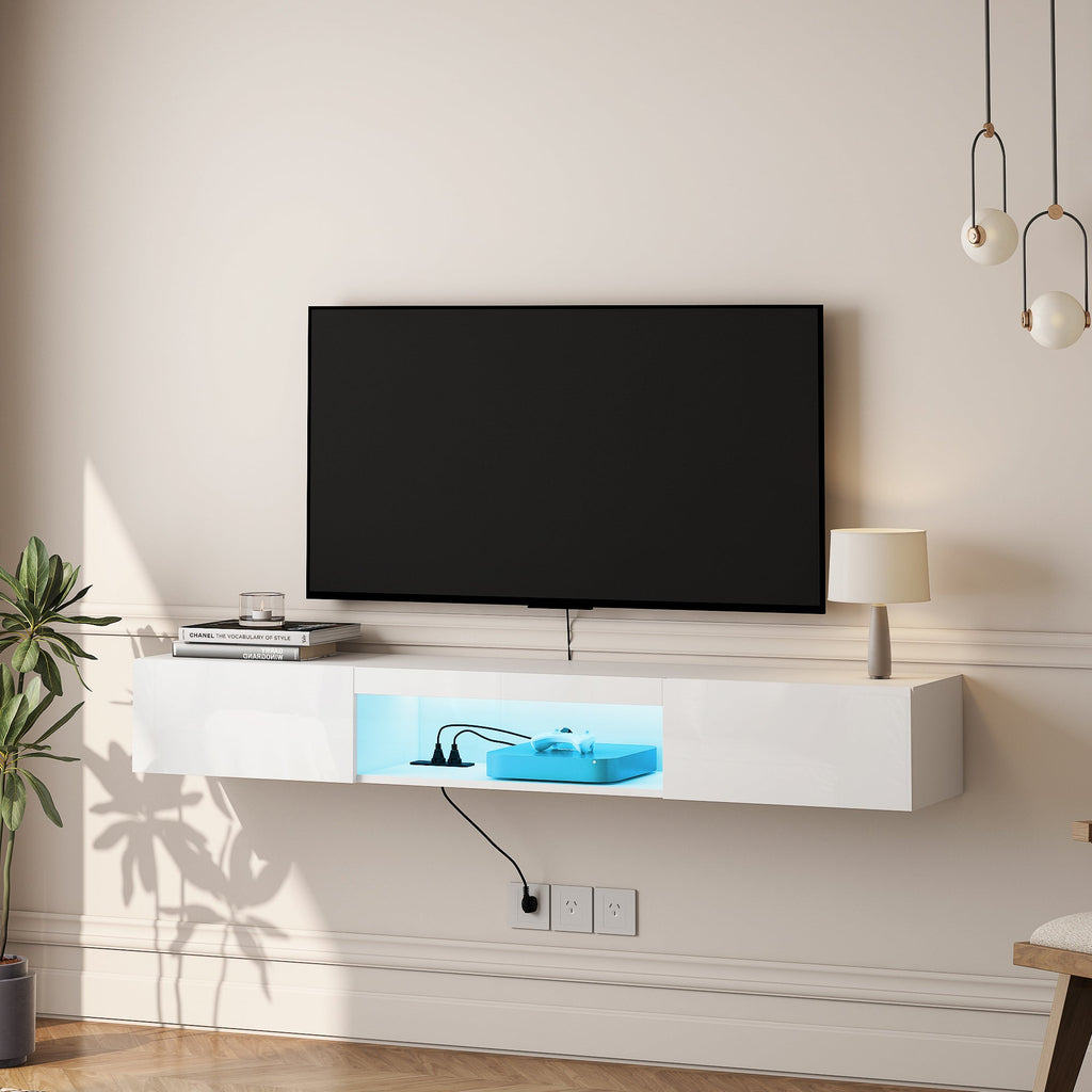 Floating TV Wall Shelf with 16-Colour LED Lights — 55–65"