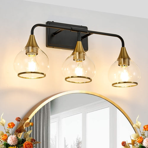 The Noir Vanity Wall Sconce — 3-Light, Black & Gold