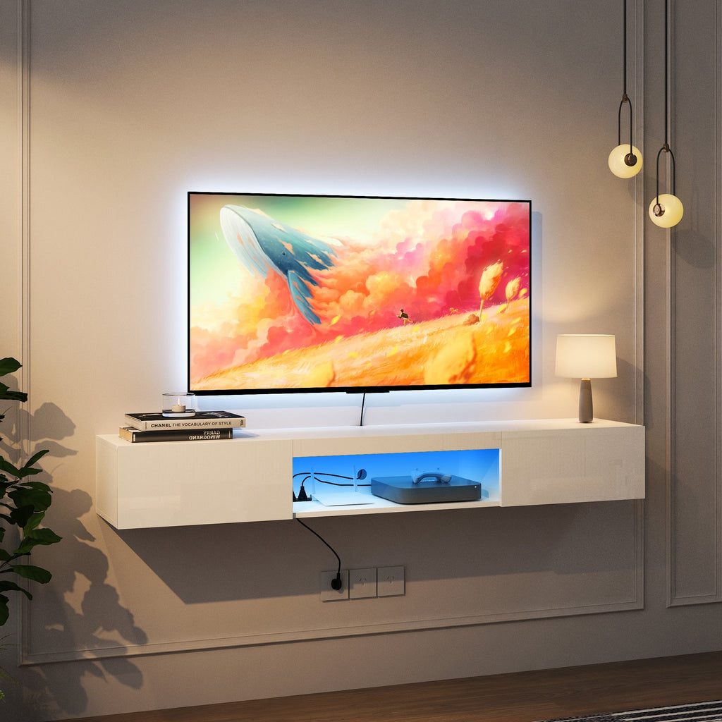 Floating TV Wall Shelf with 16-Colour LED Lights — 55–65"