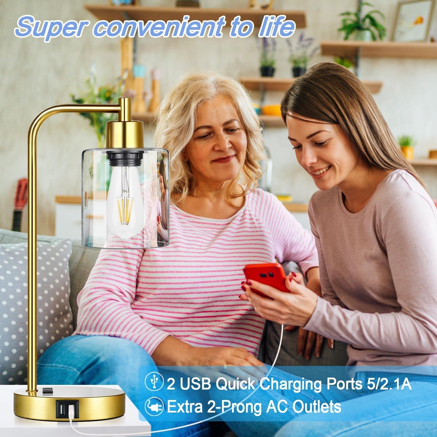 Touch Control Bedside Lamps with USB Ports (2-Pack)