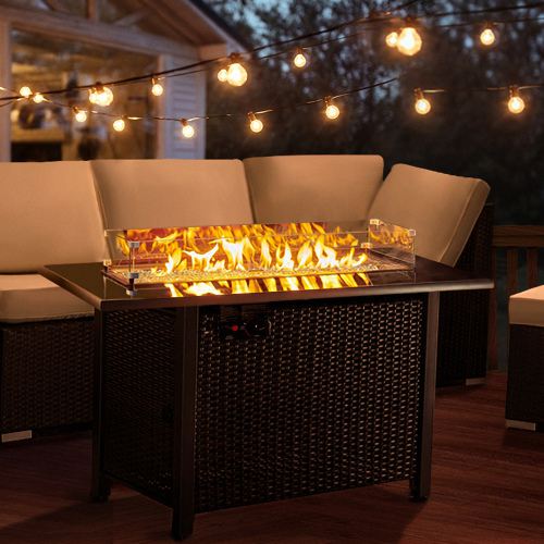 Propane Fire Pit Table with Rattan Surround & Lid