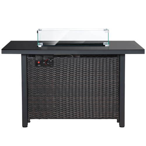 Propane Fire Pit Table with Rattan Surround & Lid