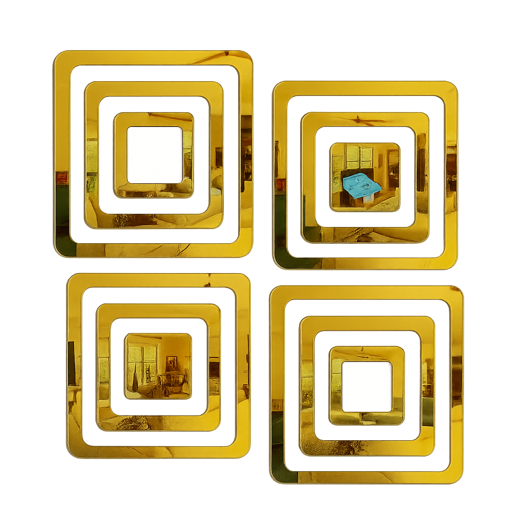 Gold-Framed Square Wall Mirrors — Set of 4