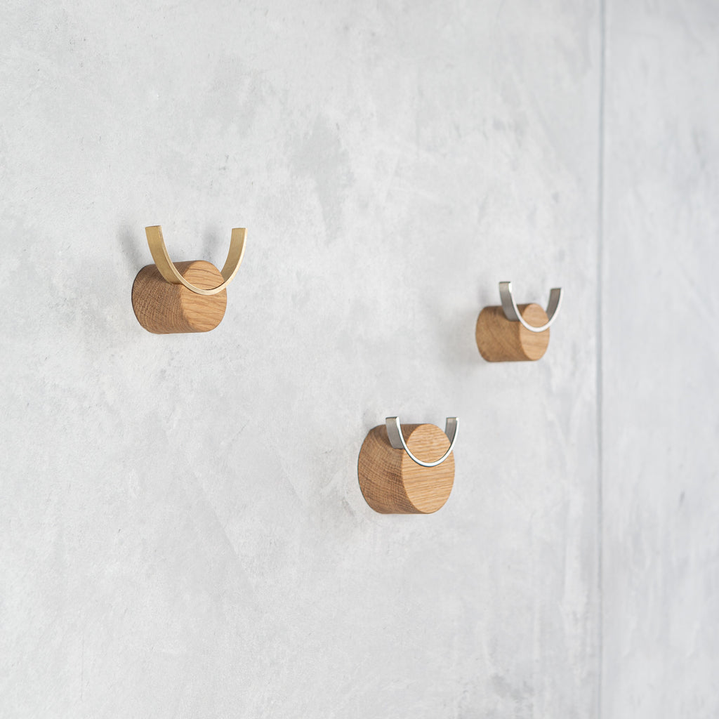 Oak Wood & Brass Wall Hook - Deer Design
