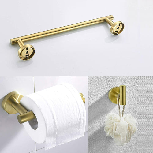 3-Piece Bathroom Hardware Set — Brushed Gold
