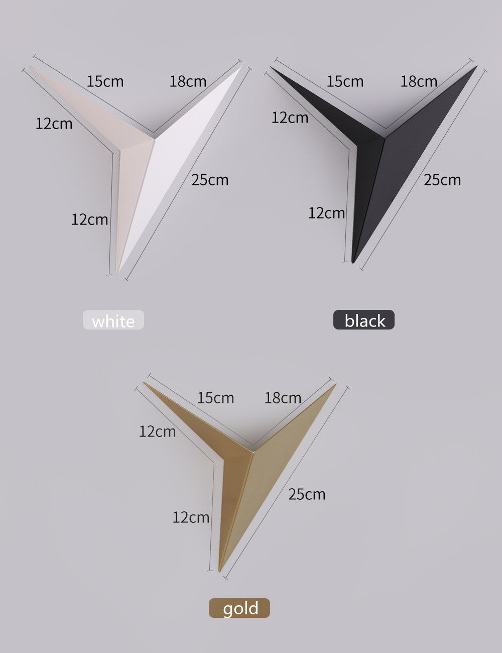 Triangular LED Wall Lamp — Black, White or Gold