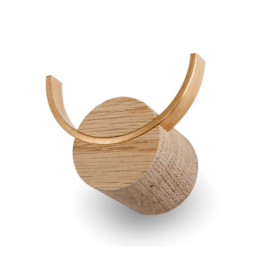 Oak Wood & Brass Wall Hook - Deer Design