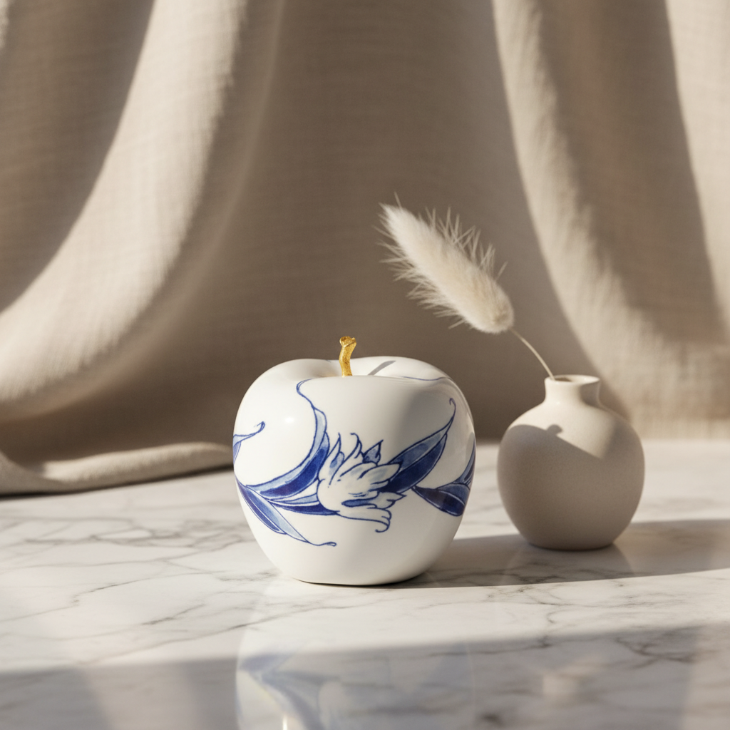 Royal Delft Ceramic Apple Sculpture with 24ct Gold Stem