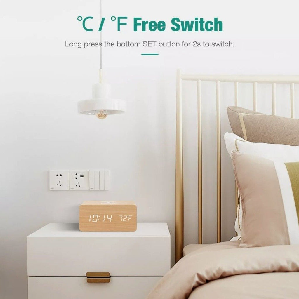 Wooden Alarm Clock with Wireless Charging