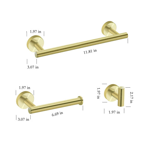 3-Piece Bathroom Hardware Set — Brushed Gold