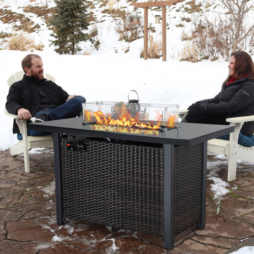 Propane Fire Pit Table with Rattan Surround & Lid