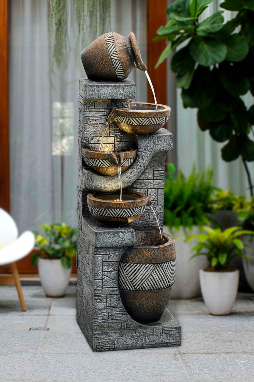 Garden Landscape Water Fountain with LED Lights