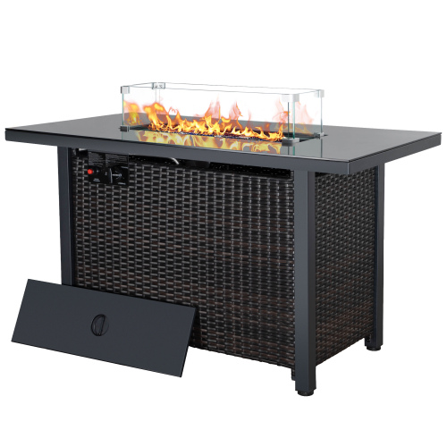 Propane Fire Pit Table with Rattan Surround & Lid