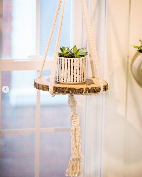 Handcrafted Macrame Plant Hanger with Wooden Tray