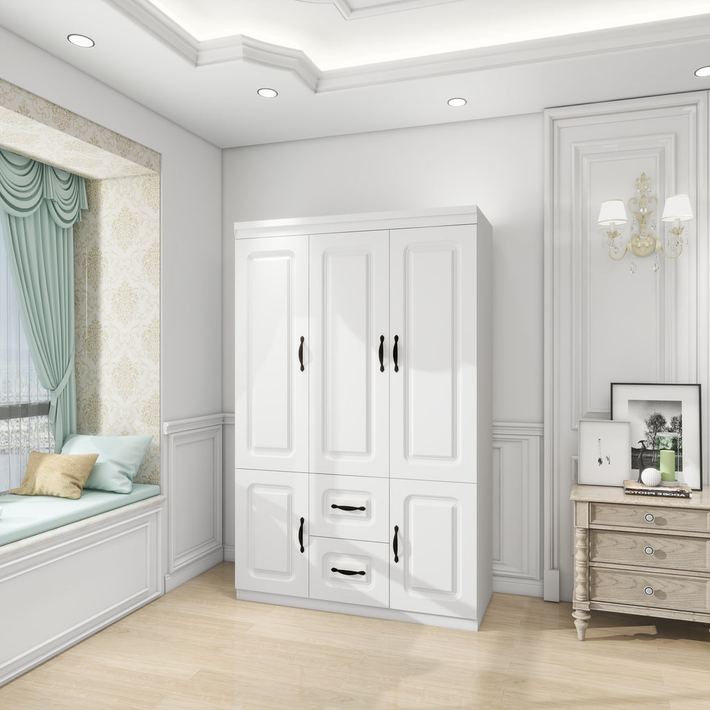3-Door White Wardrobe with Drawers