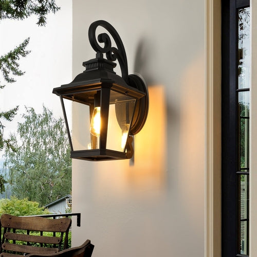 Outdoor Wall Lantern — Black Aluminium & Clear Glass