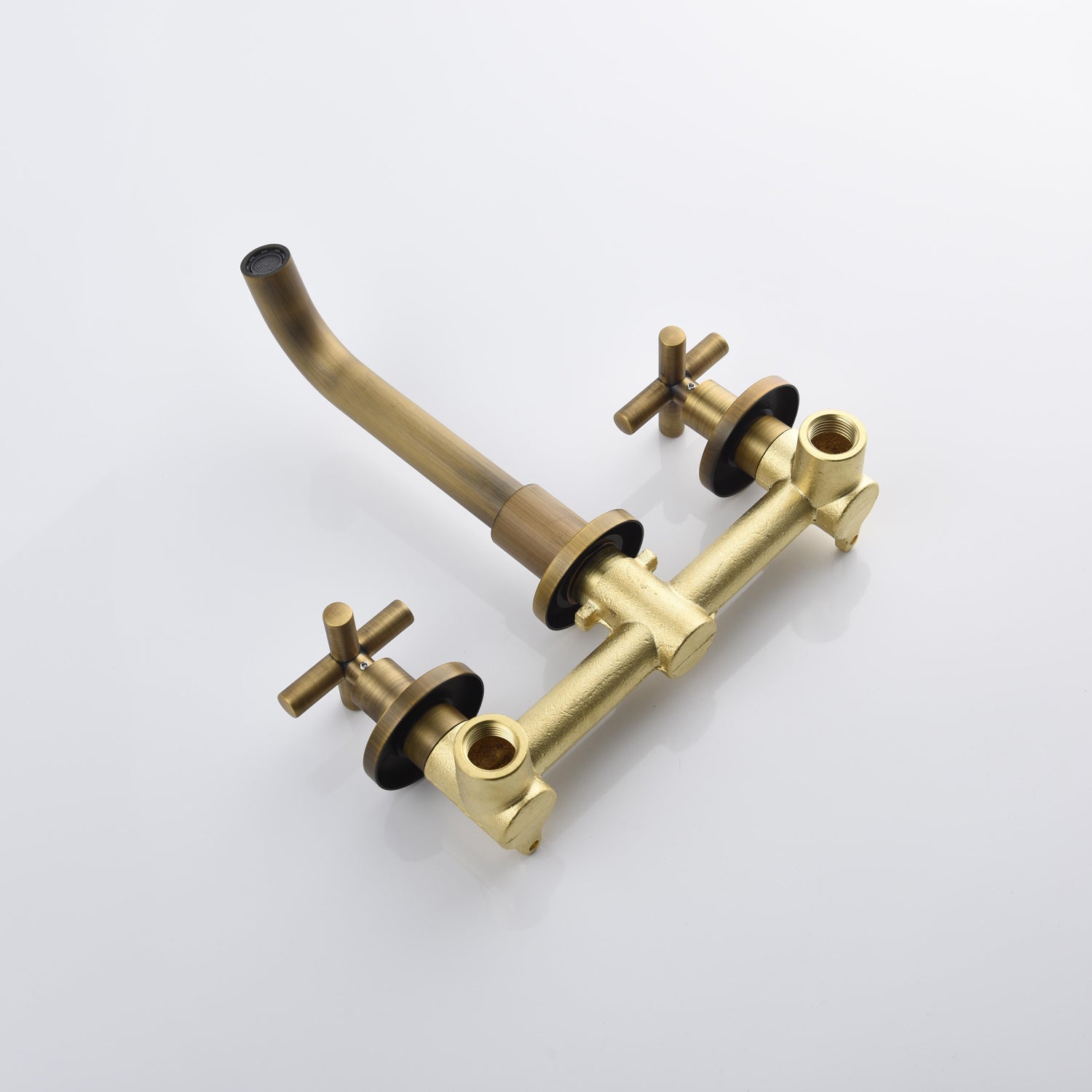 Wall-Mounted Basin Faucet — Dual Cross Handle, Gold