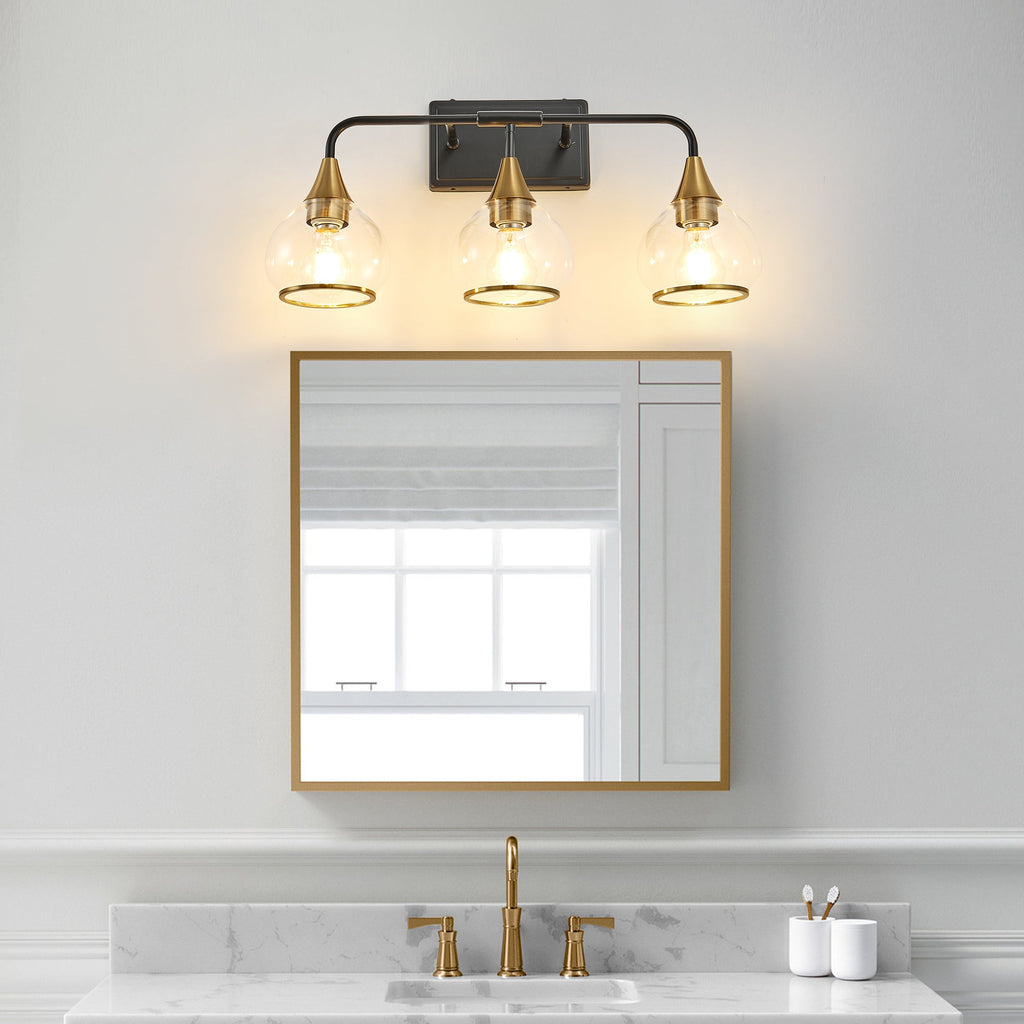 The Noir Vanity Wall Sconce — 3-Light, Black & Gold