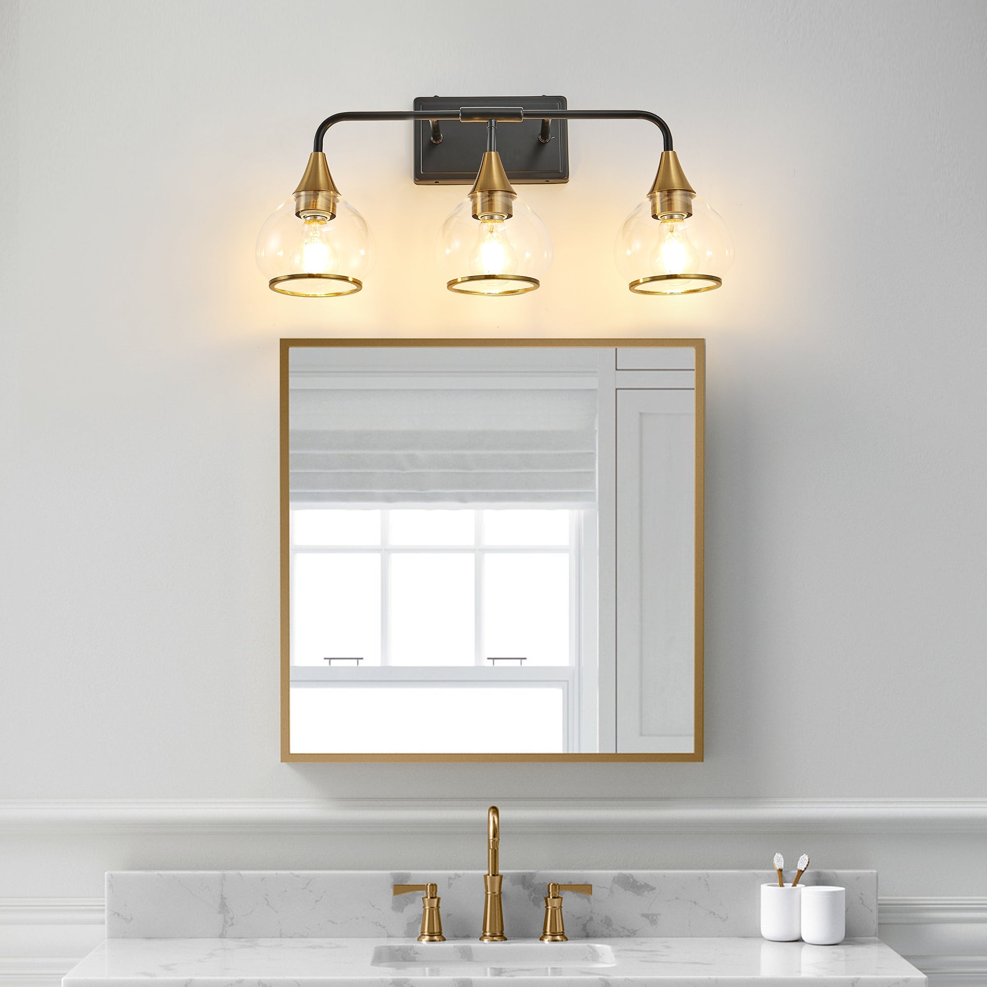 The Noir Vanity Wall Sconce — 3-Light, Black & Gold