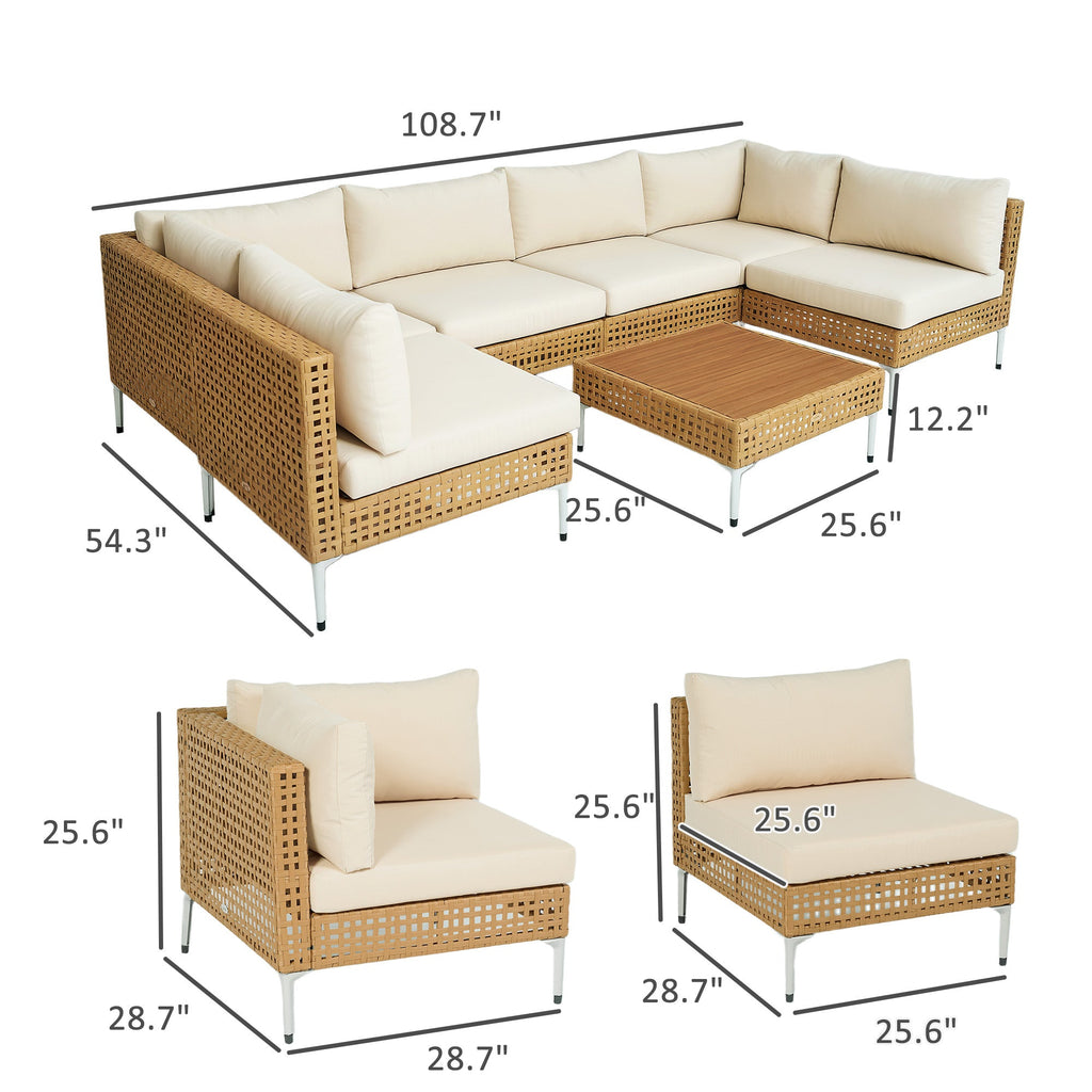 7-Piece Modular Wicker Patio Sectional Set with Coffee Table