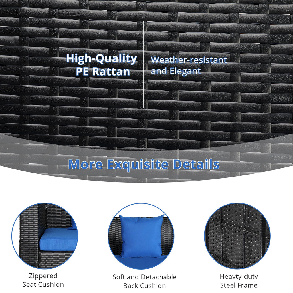 4ft Rattan Hanging Swing Chair with Blue Cushions