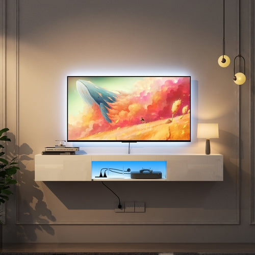 Floating TV Wall Shelf with 16-Colour LED Lights — 55–65"