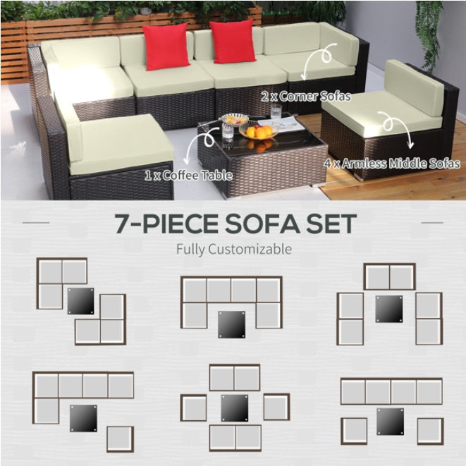 6-Seat Rattan Sectional Patio Furniture Set with Coffee Table