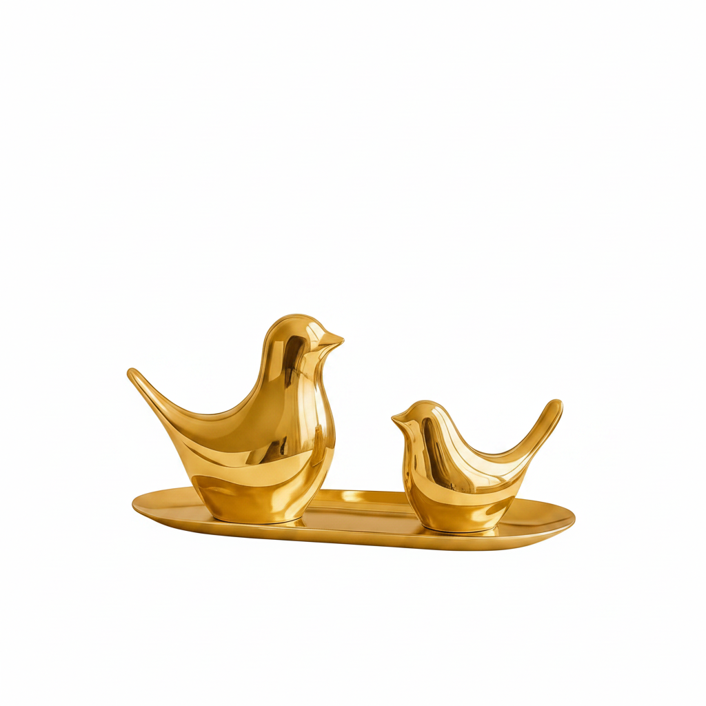Golden Bird Couple Showpiece with Tray