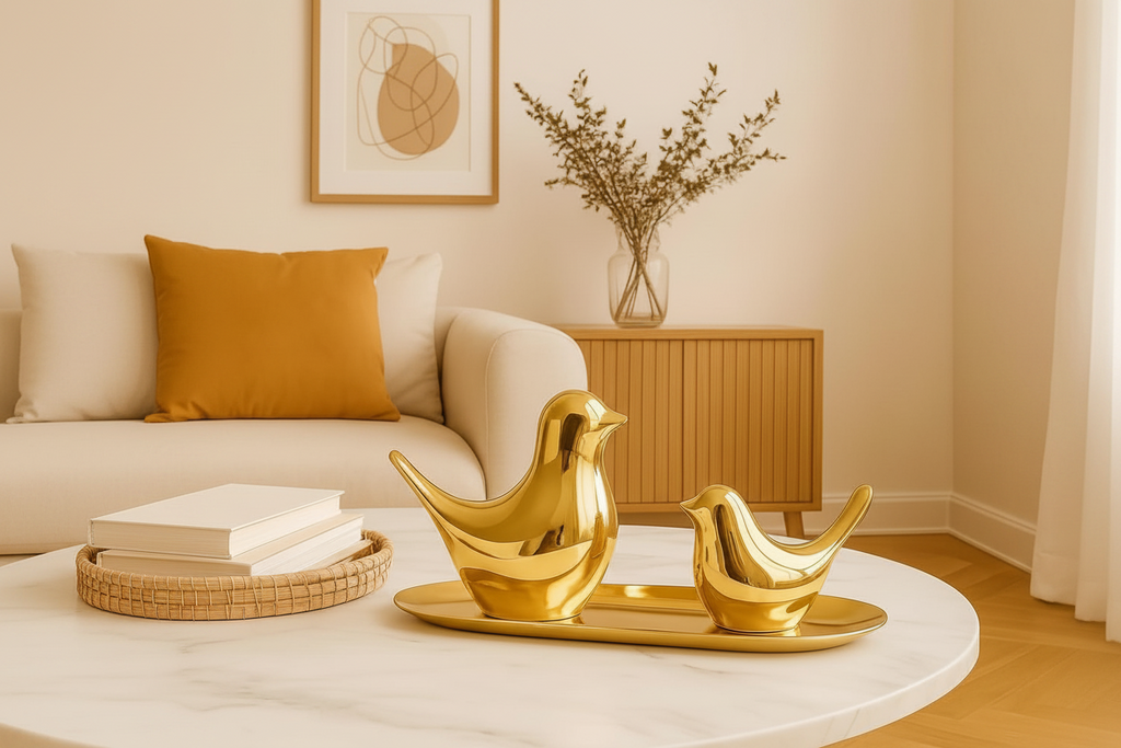 Golden Bird Couple Showpiece with Tray