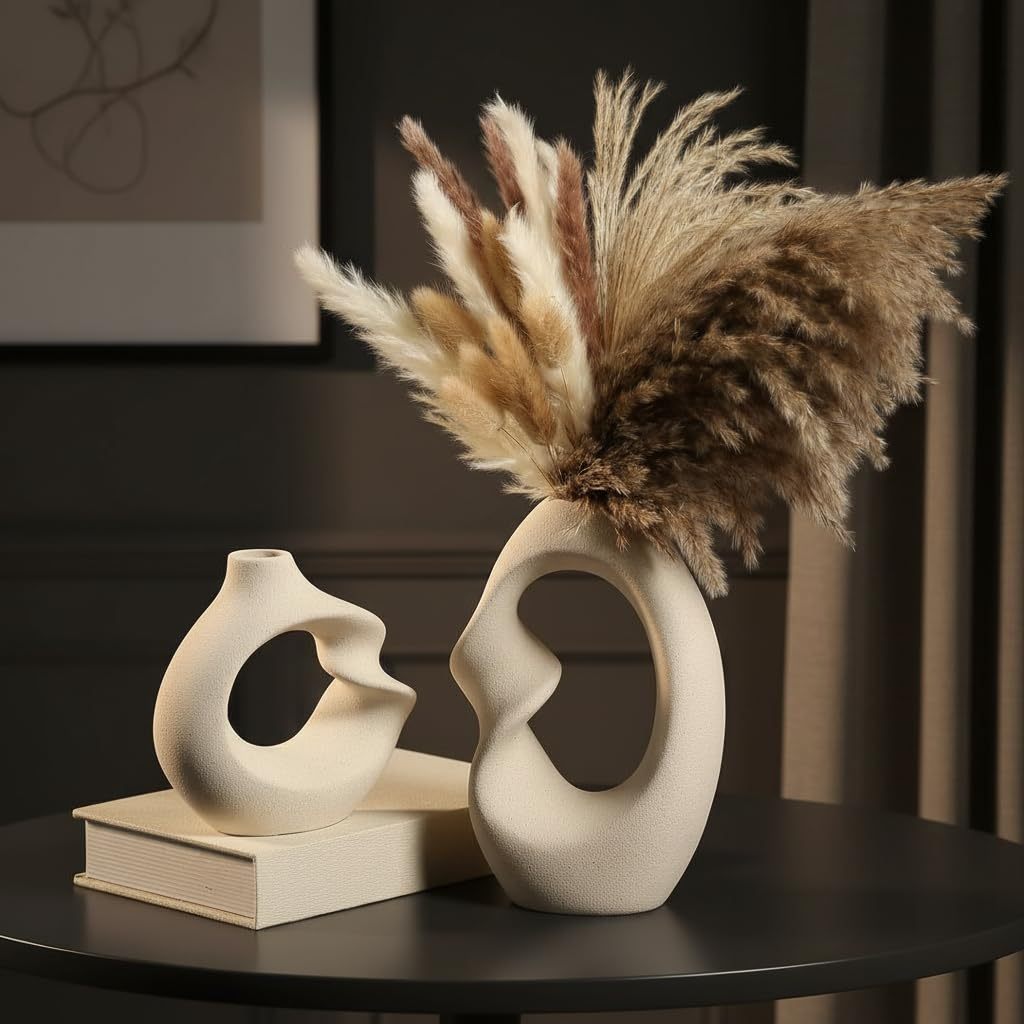 White Donut Ceramic Vase — Set of 2