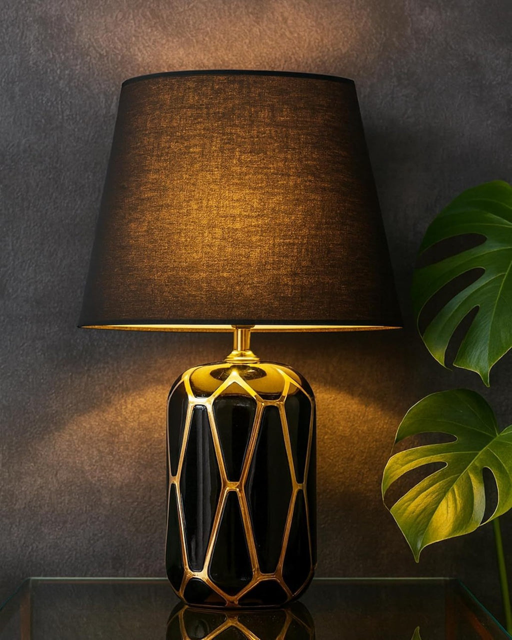 Ceramic Black & Gold Bedside Table Lamp