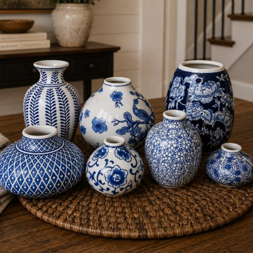 Samira Blue & White Porcelain Vases