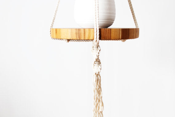 Handcrafted Macrame Plant Hanger with Wooden Tray