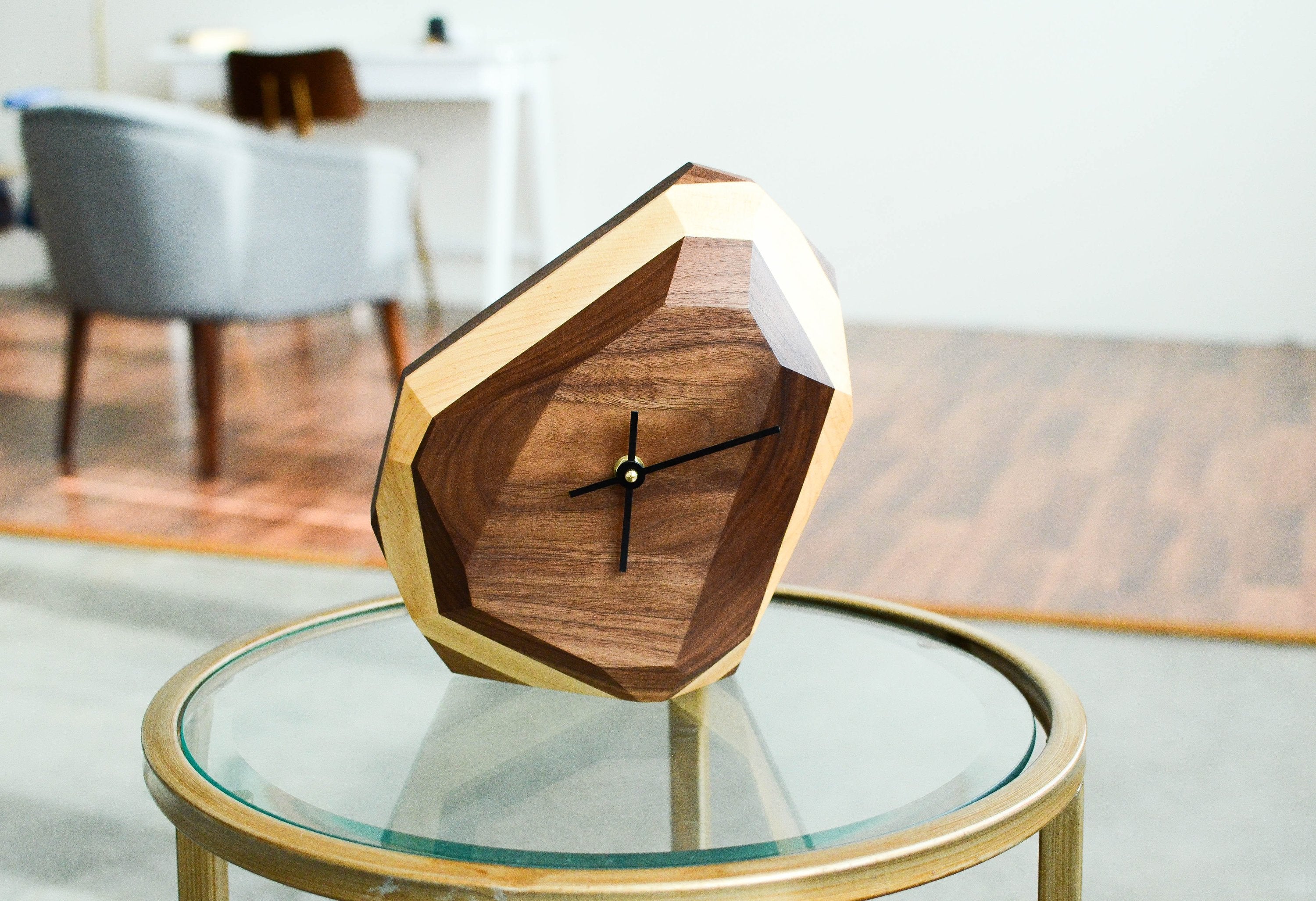 Geometric Hardwood Wall & Table Clock